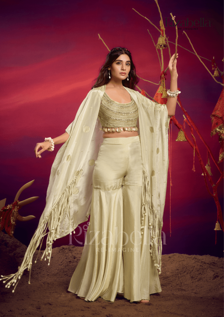 CONTEMPRORY EMBROIDERED 3PC CAPE ENSEMBLE