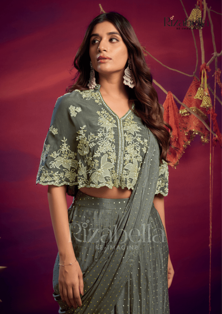 Predrape saree with applique cape