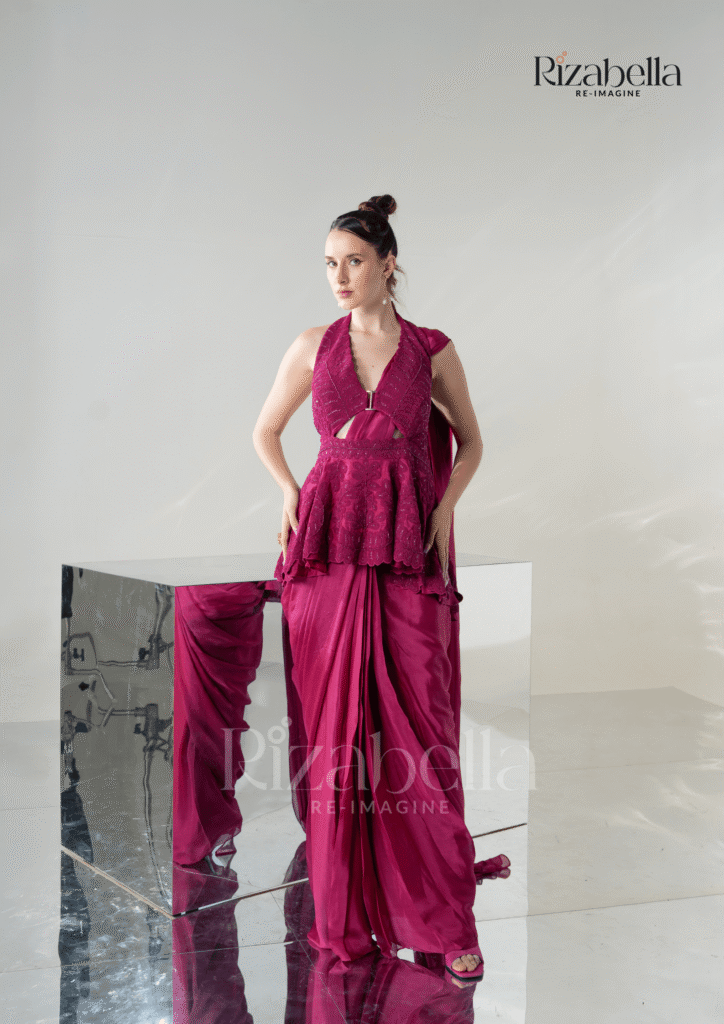 Luxe Peplum Drape Saree Set
