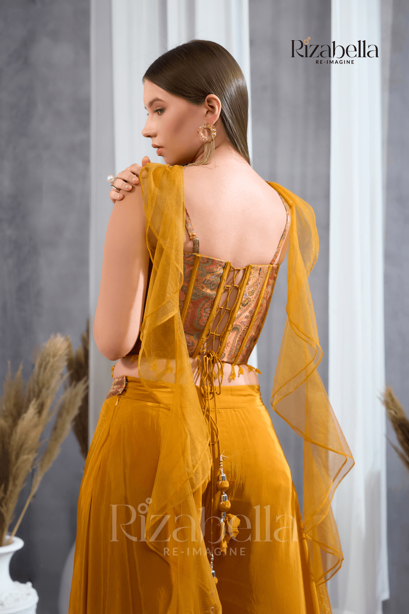 Nova Mustard Embroidered Ethnic crop top set - Image 6