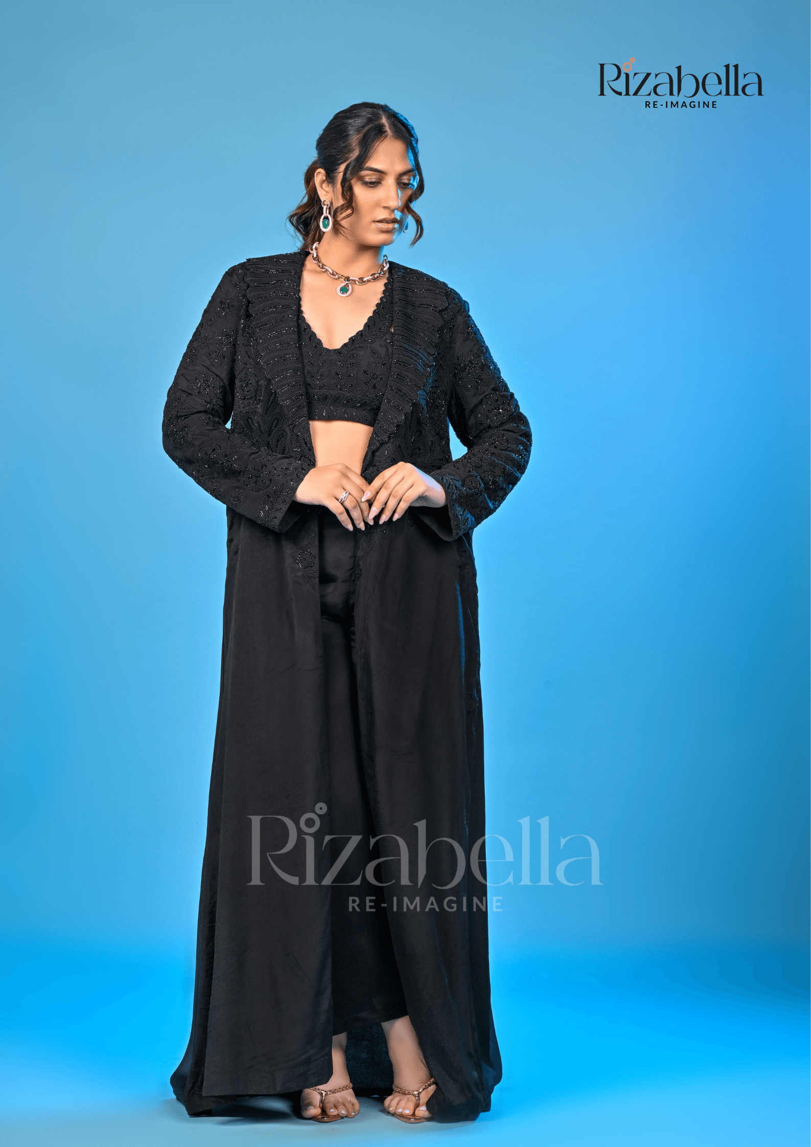 Black Rose 3-Piece Co-ord Set with Lace Jacket - Image 4