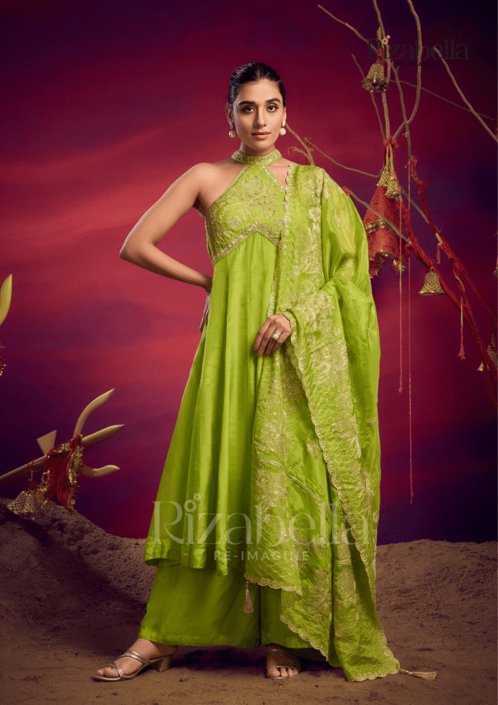 Halter neck zari anarkali