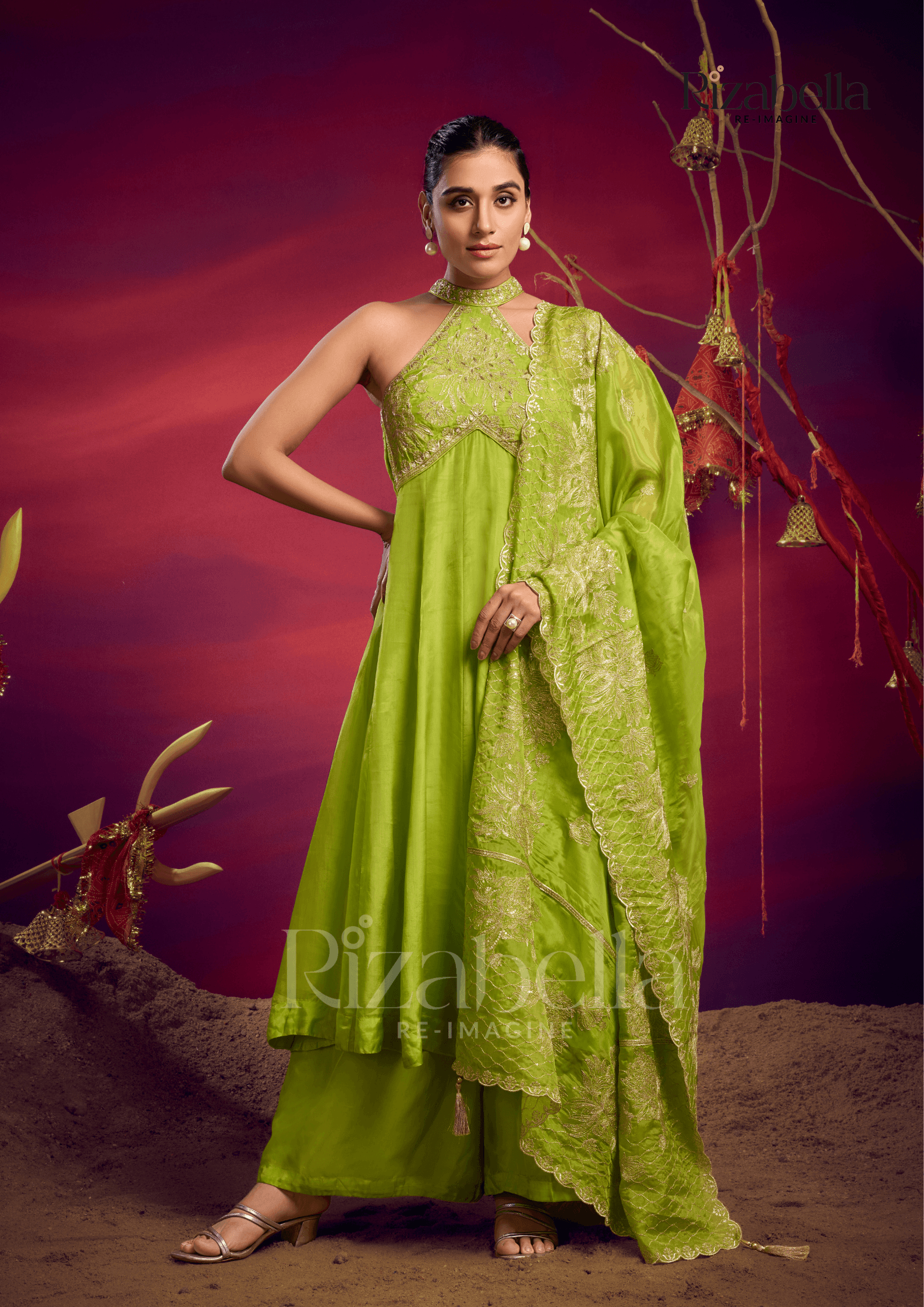 Halter neck zari anarkali
