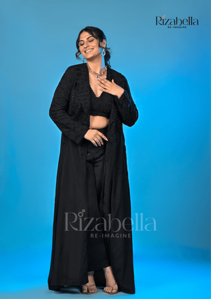 Black Rose 3-Piece Co-ord Set with Lace Jacket