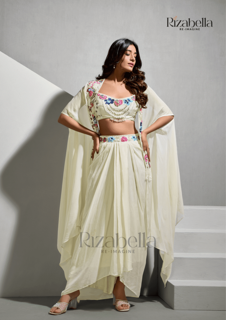 3 PCS bust, drappe skirt with heavy dupatta