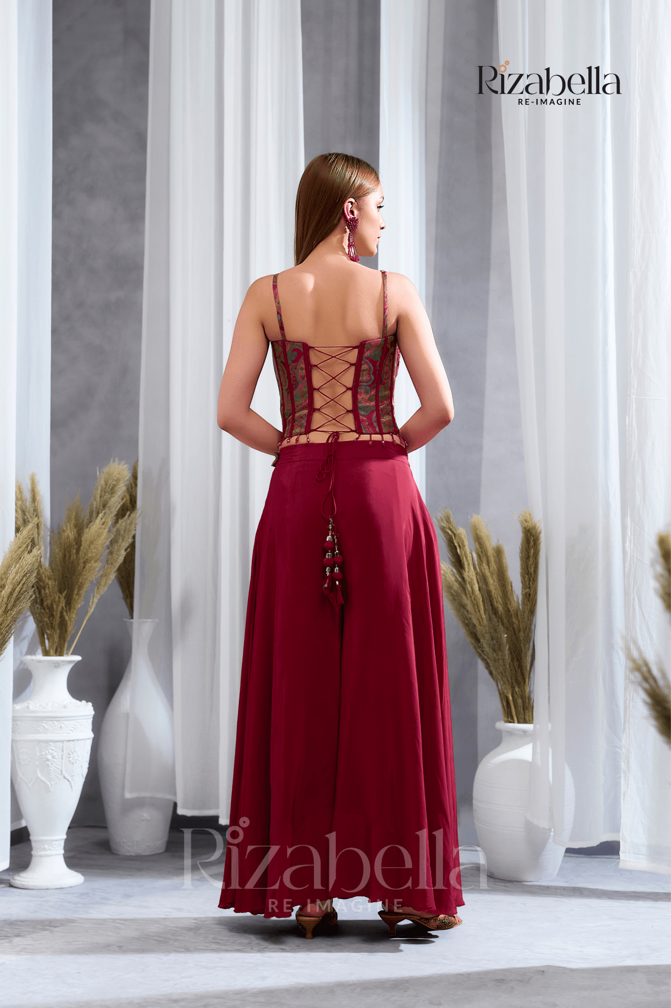 Nova red Embroidered Ethnic crop top set - Image 2