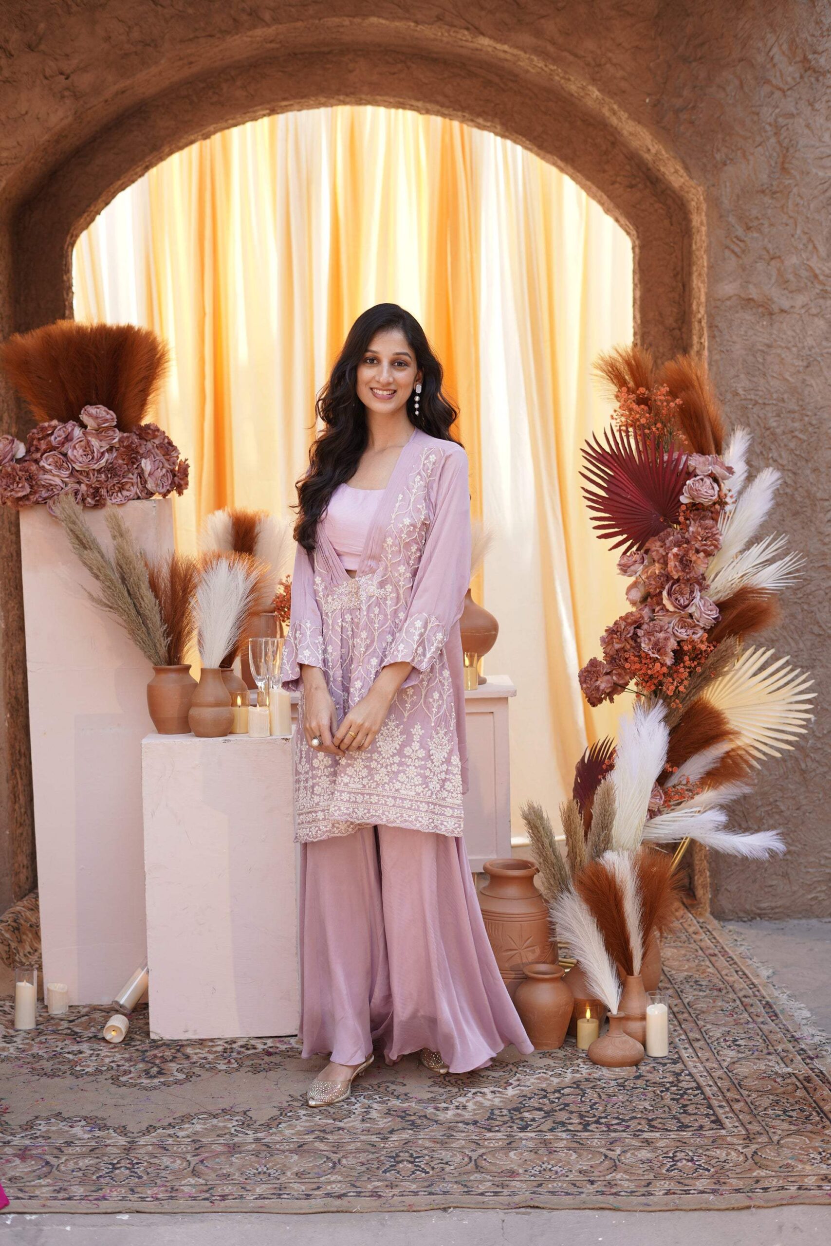 Embroidered top- palazzo three-piece set