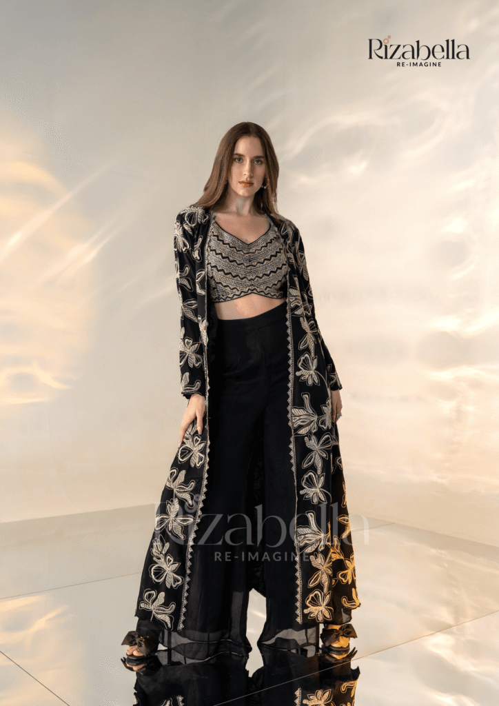Noir Monarch Embroidered Cape Set