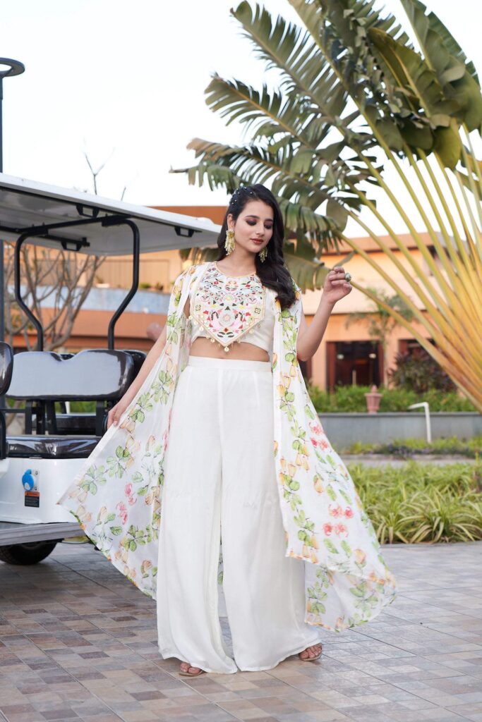Floral Cape and Mirror Blouse - Off-White