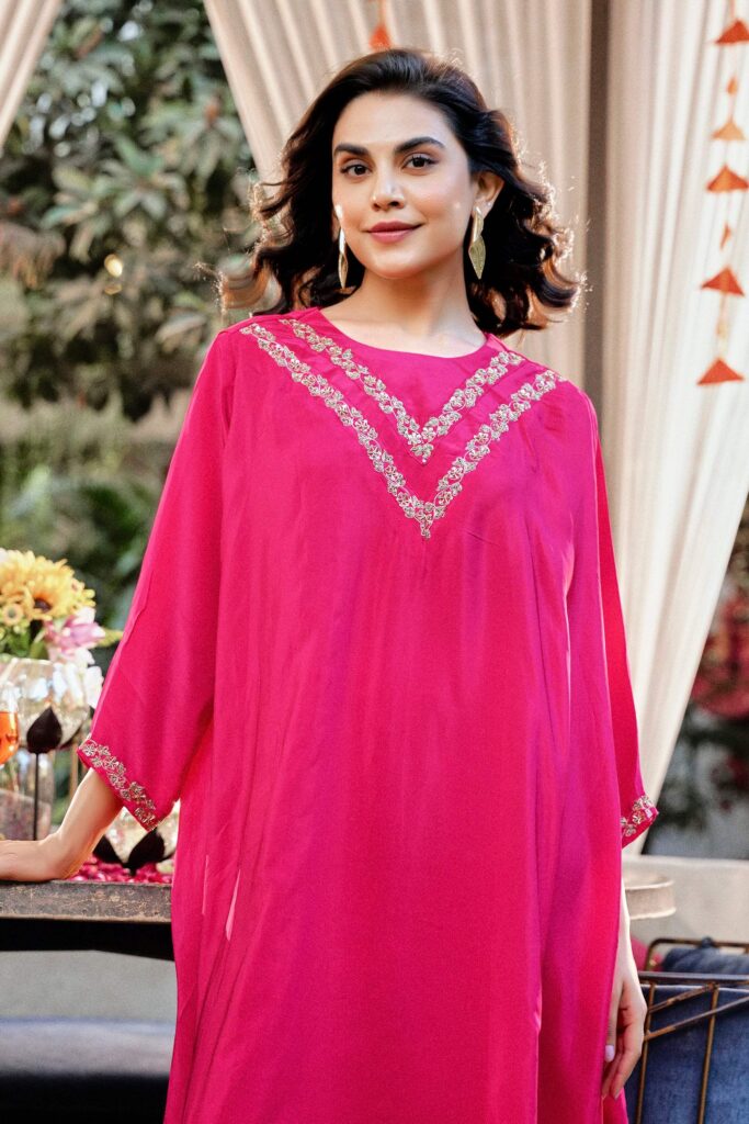 Embroidered Two-Piece Laurel Set - Vibrant Fuchsia