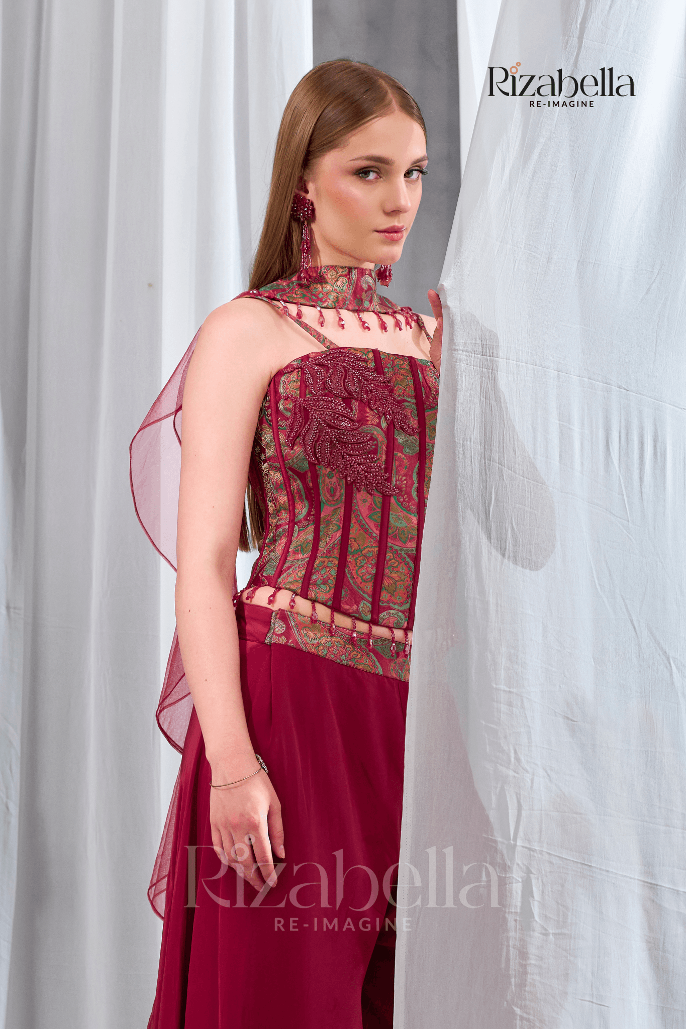 Nova red Embroidered Ethnic crop top set - Image 6