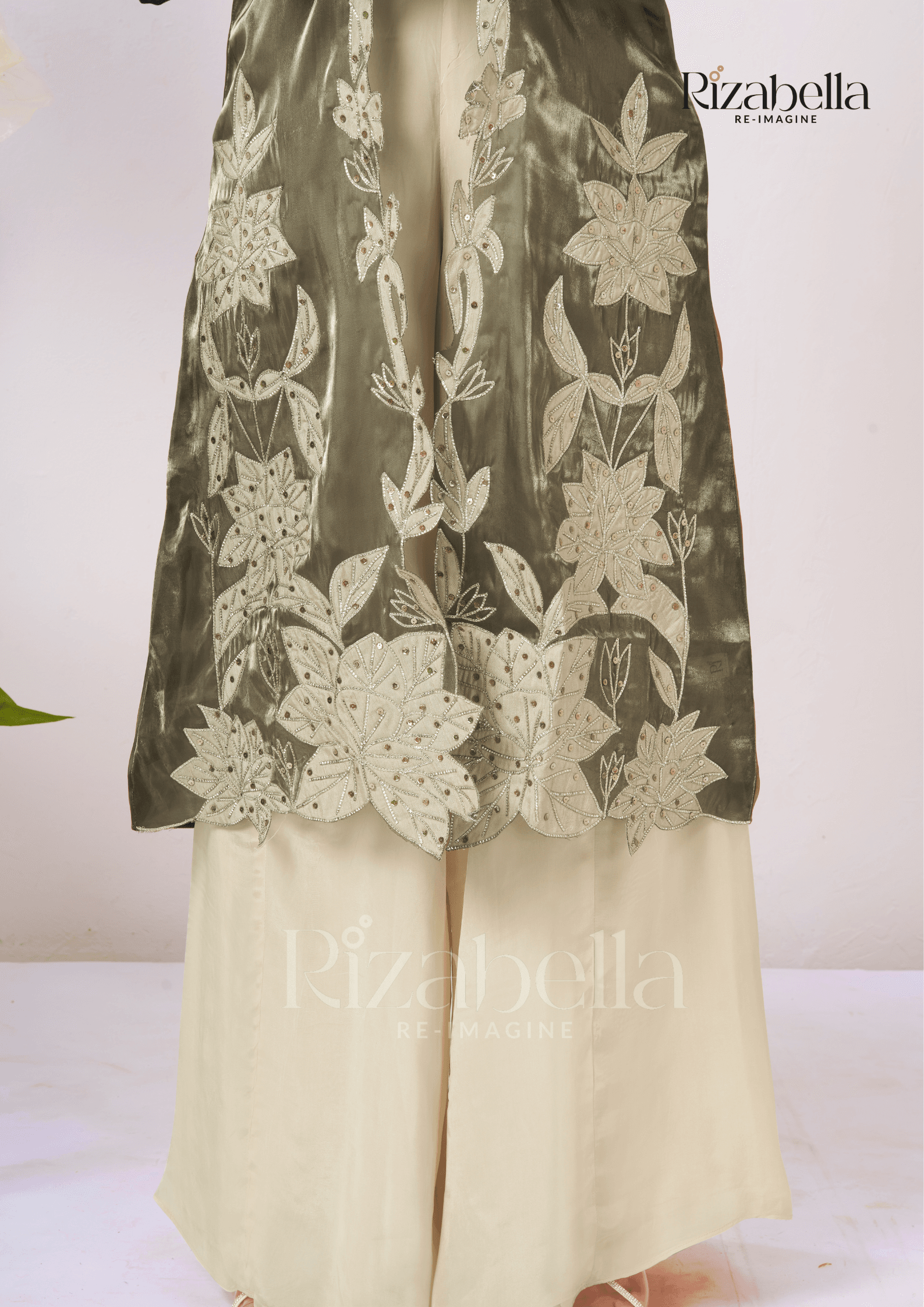 Zehra Leaf-Embroidered Cape Co-ord Set - Image 5