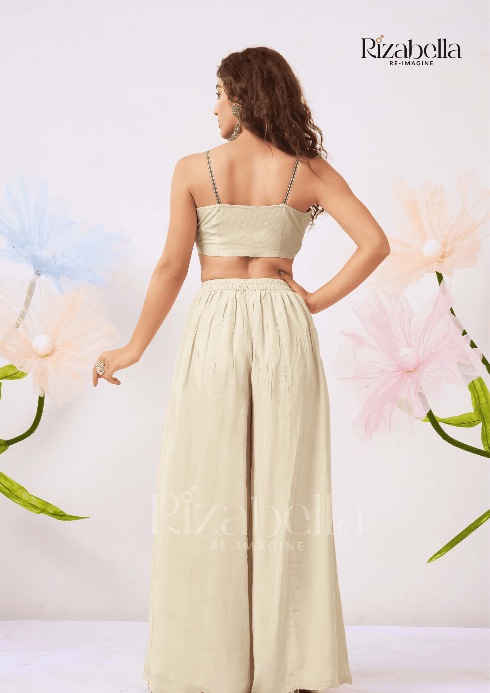 Zehra Leaf-Embroidered Cape Co-ord Set - Image 4