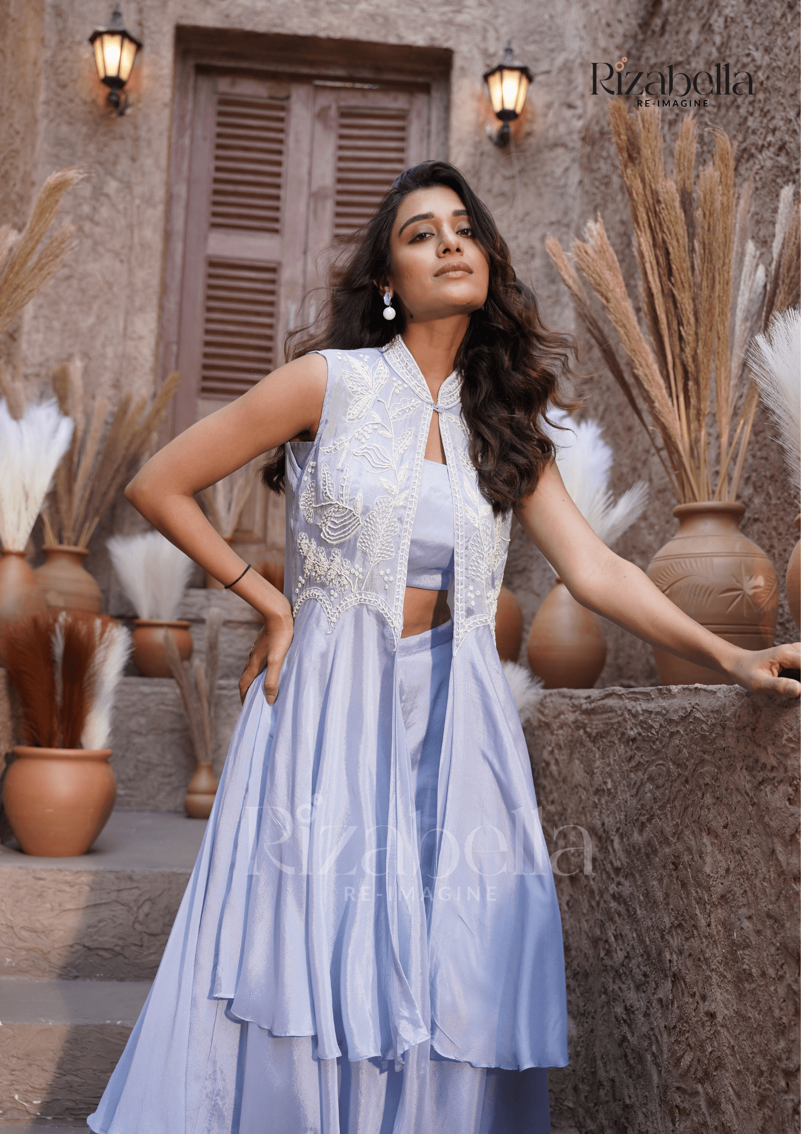 Floral Beaded Long Jacket Set - Image 3