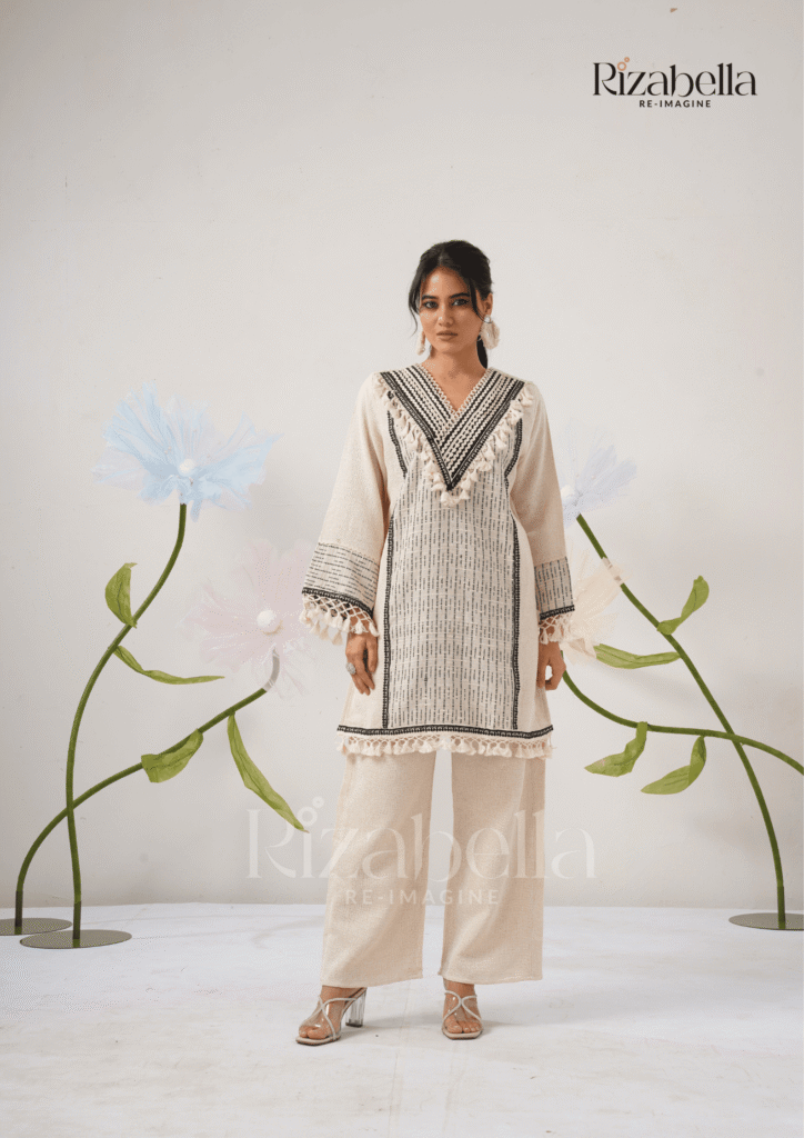 Jute Co-ord with Tribal Stitch Detail