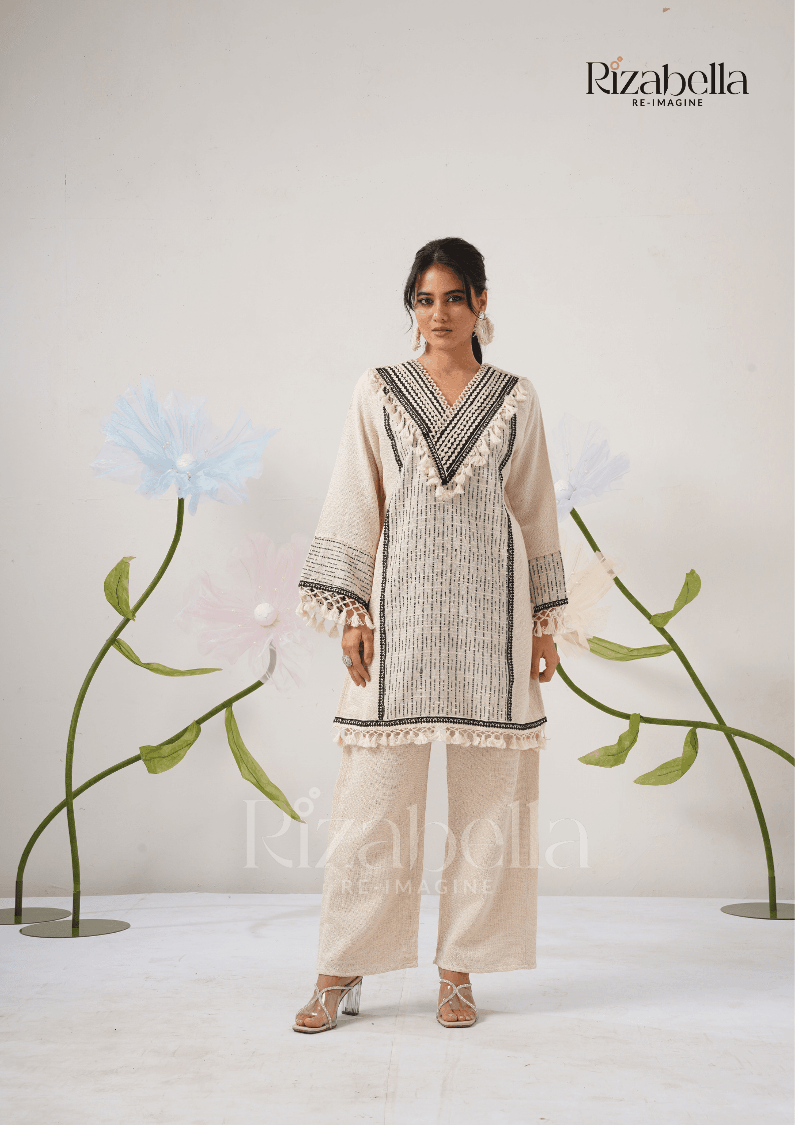 Jute Co-ord with Tribal Stitch Detail