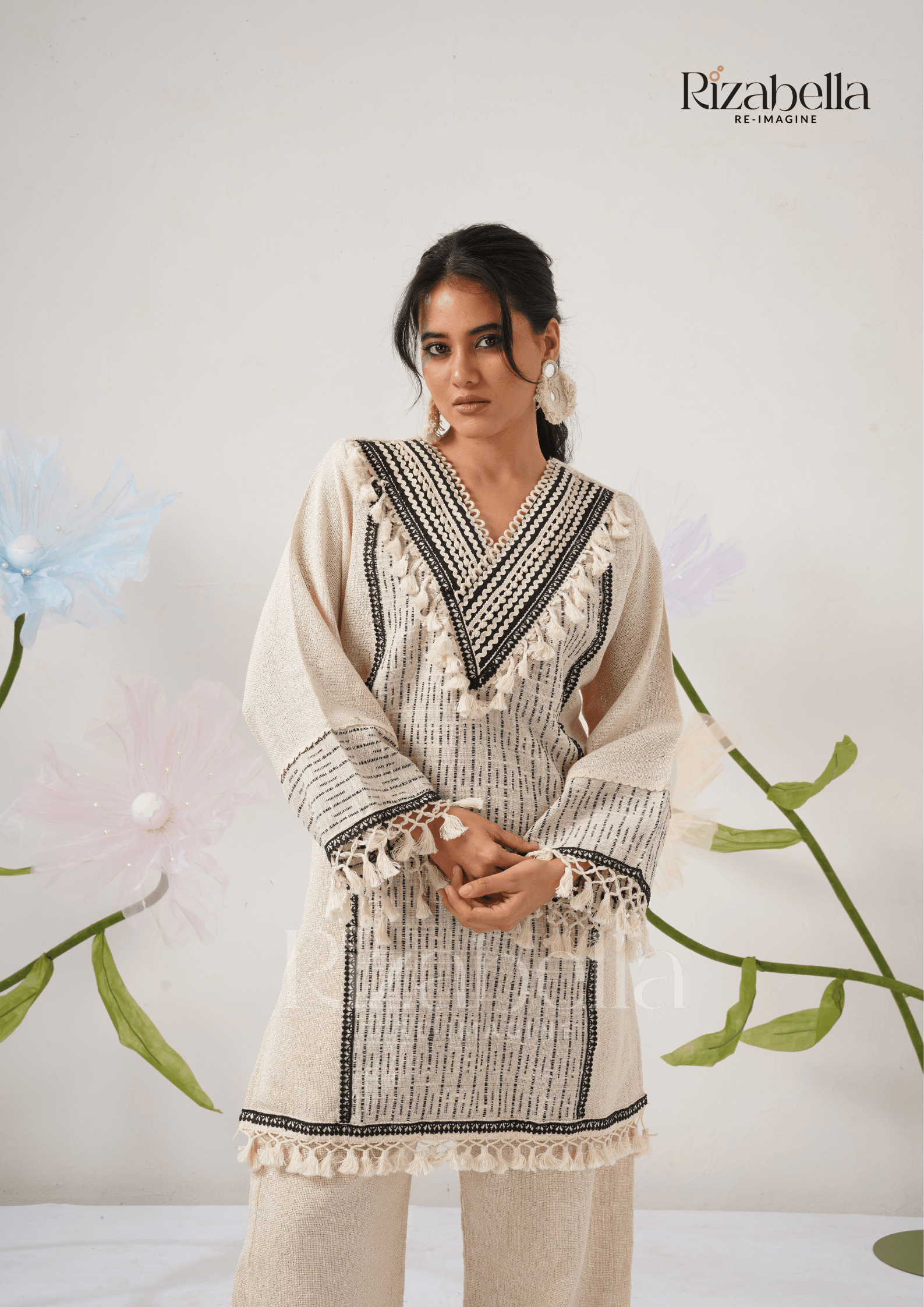 Jute Co-ord with Tribal Stitch Detail - Image 2