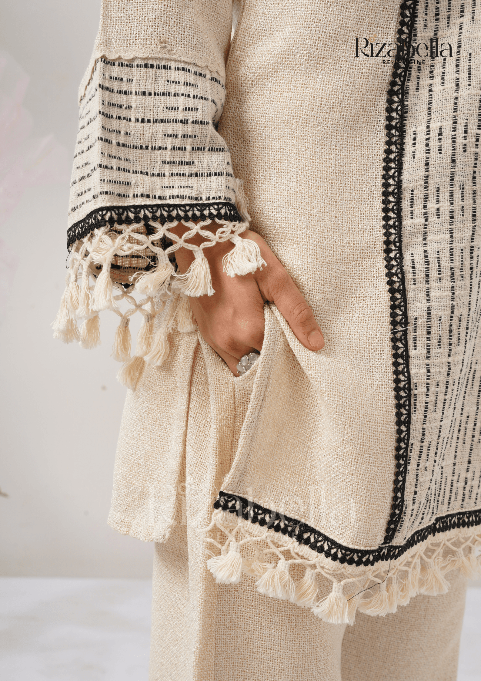Jute Co-ord with Tribal Stitch Detail - Image 3