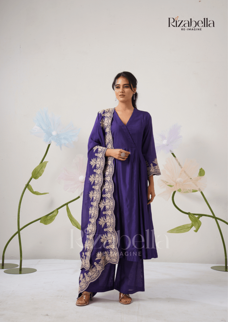 Purple Embroidered Dupatta with Anarkali Set