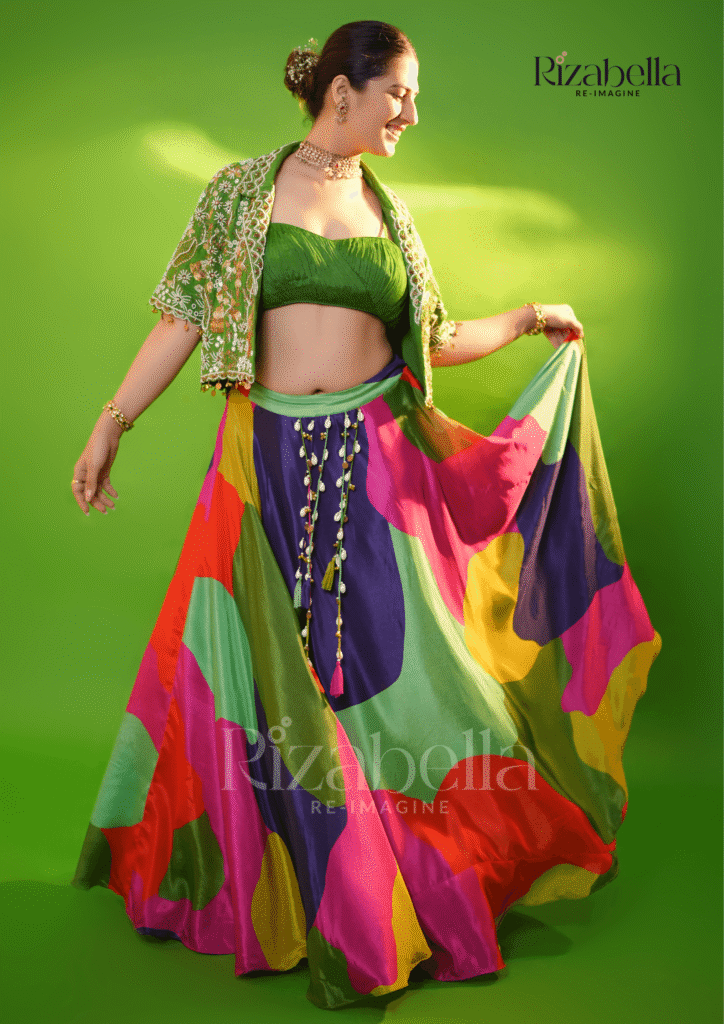 3 pc set with hanging skirt with handwork jacket