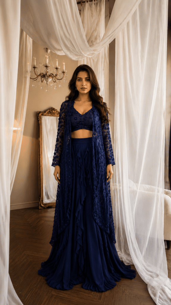 Blue flower Embroidered Lehenga Set