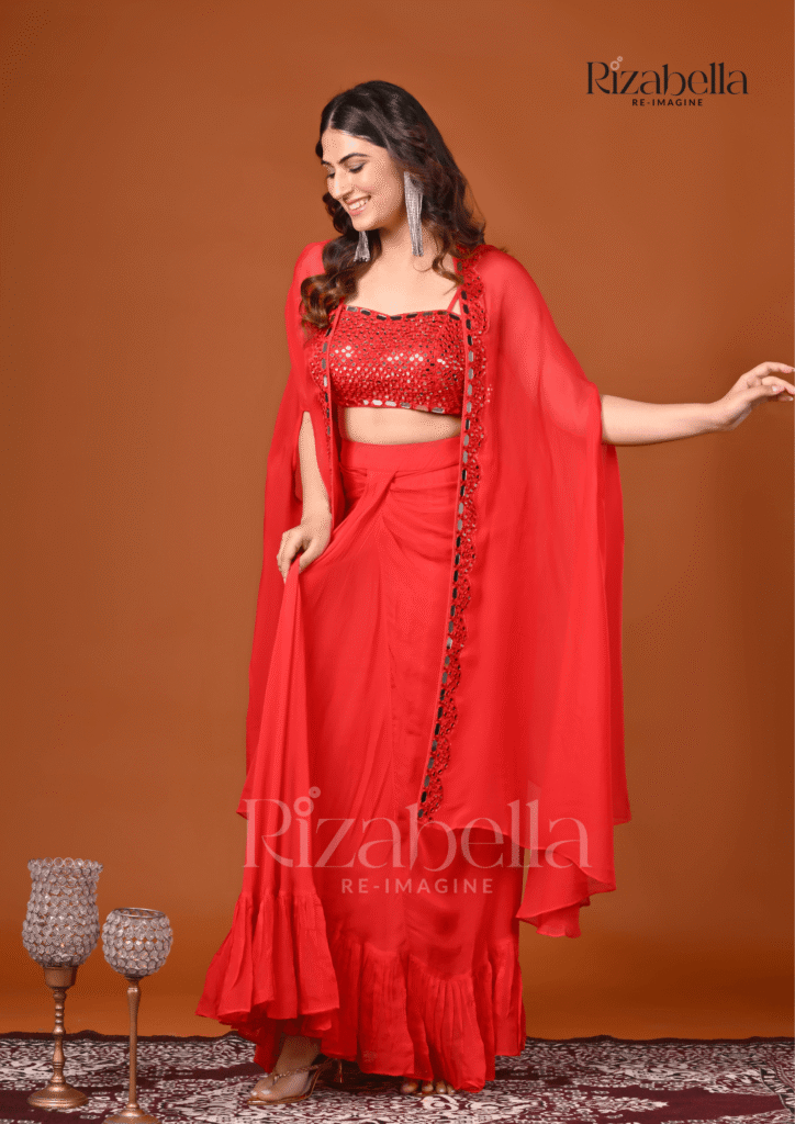 3 PCS drape skirt and mirror work