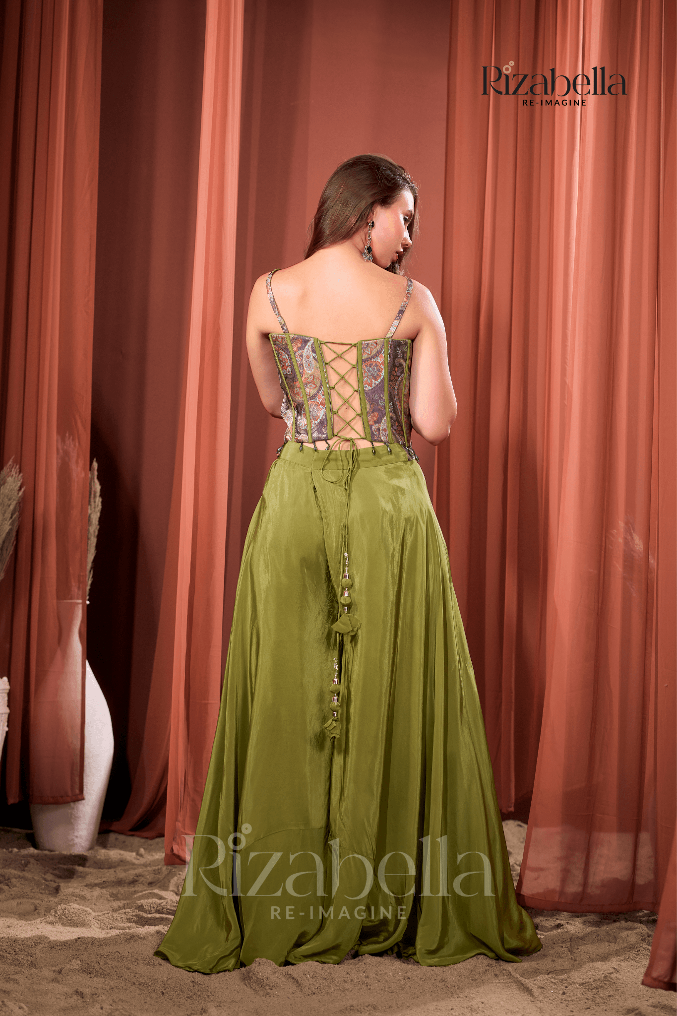 Nova green Embroidered Ethnic crop top set - Image 3