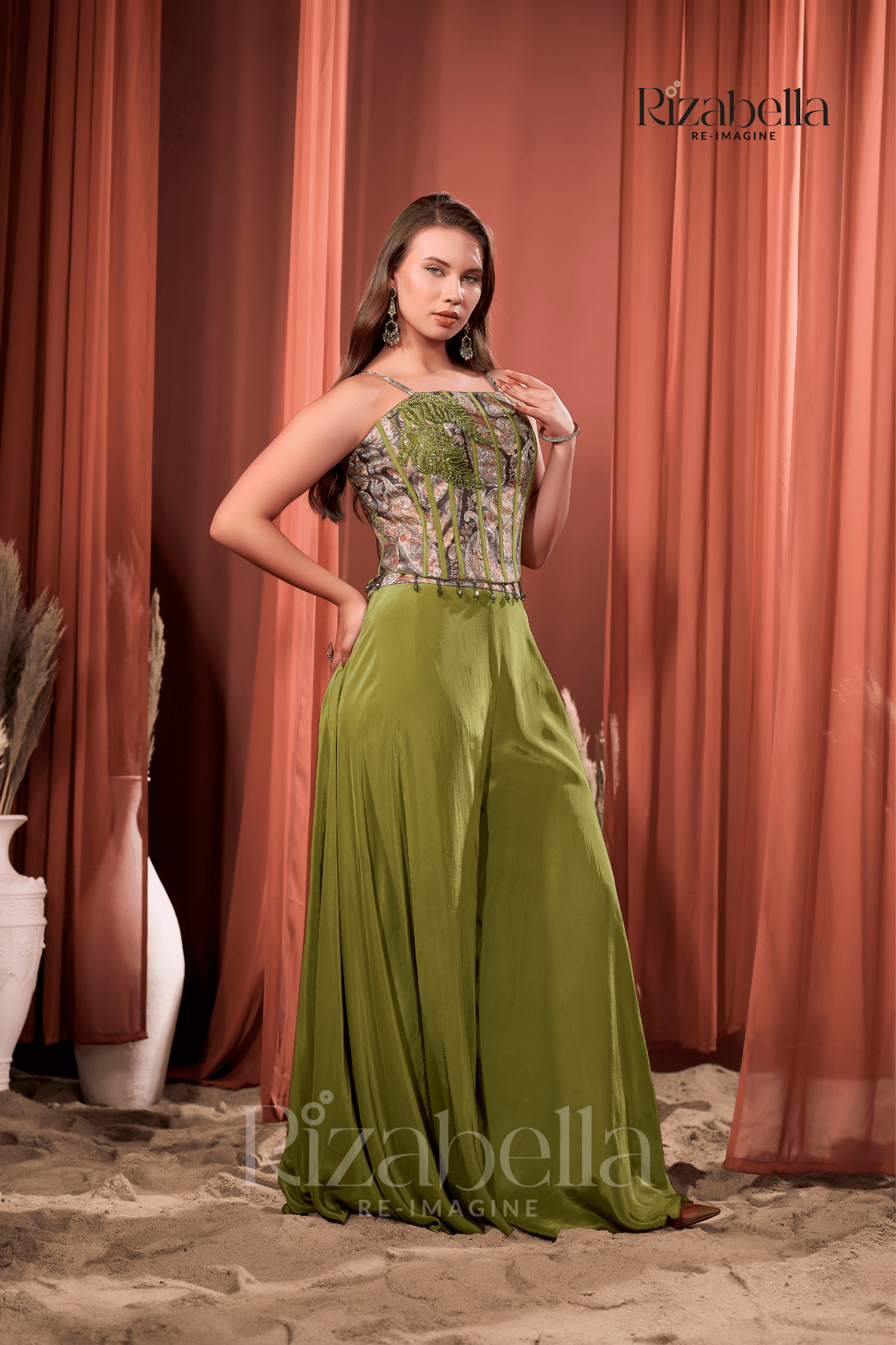 Nova green Embroidered Ethnic crop top set - Image 4
