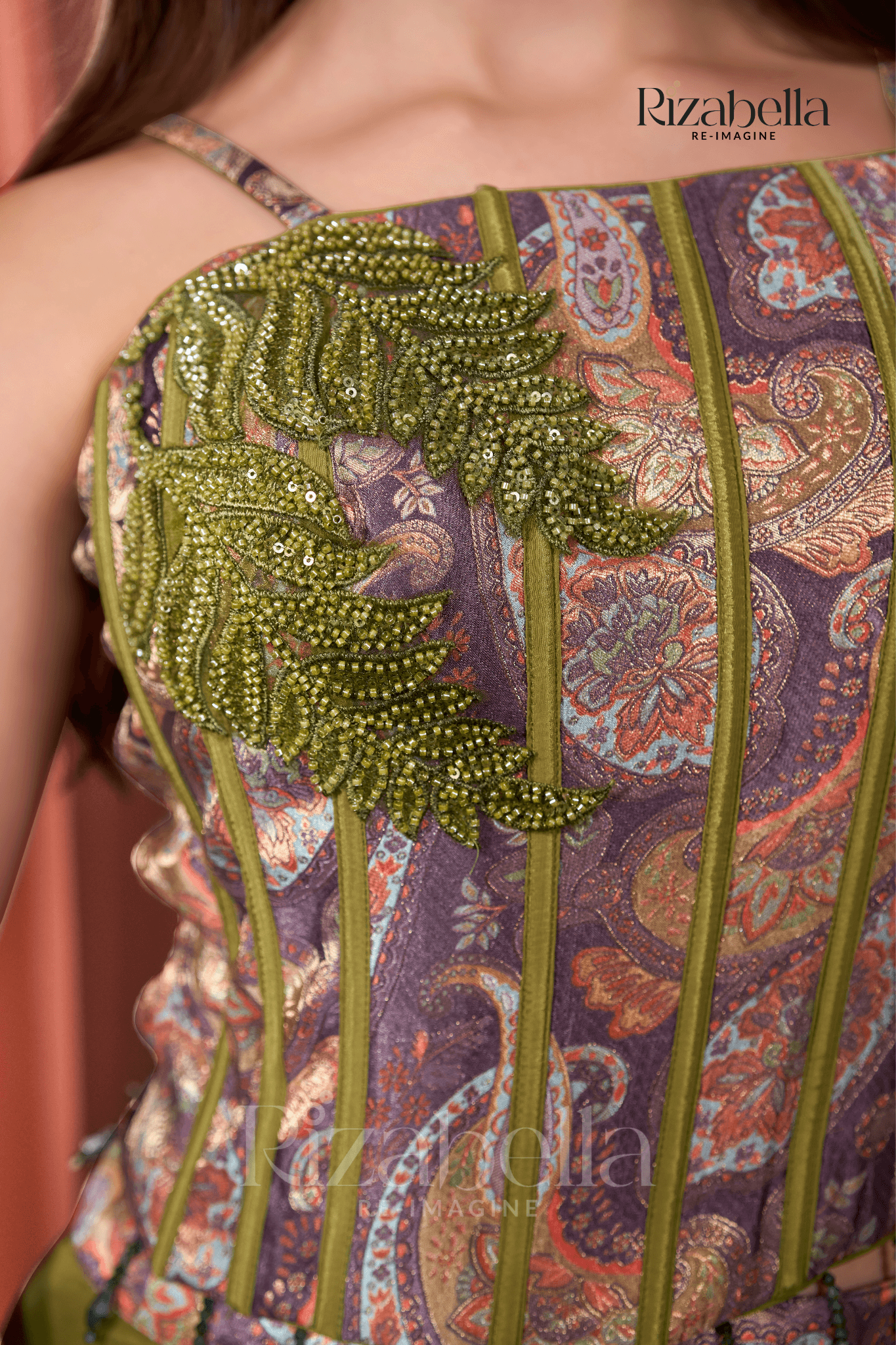 Nova green Embroidered Ethnic crop top set - Image 2