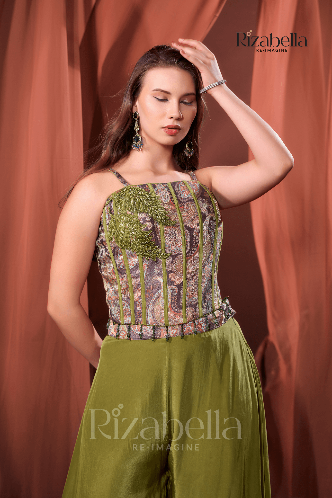 Nova green Embroidered Ethnic crop top set - Image 6
