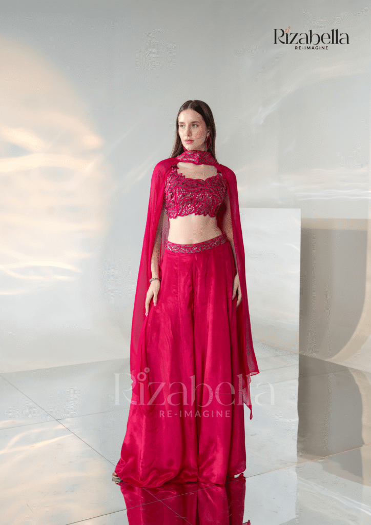 Regal pink cape style with leaf work