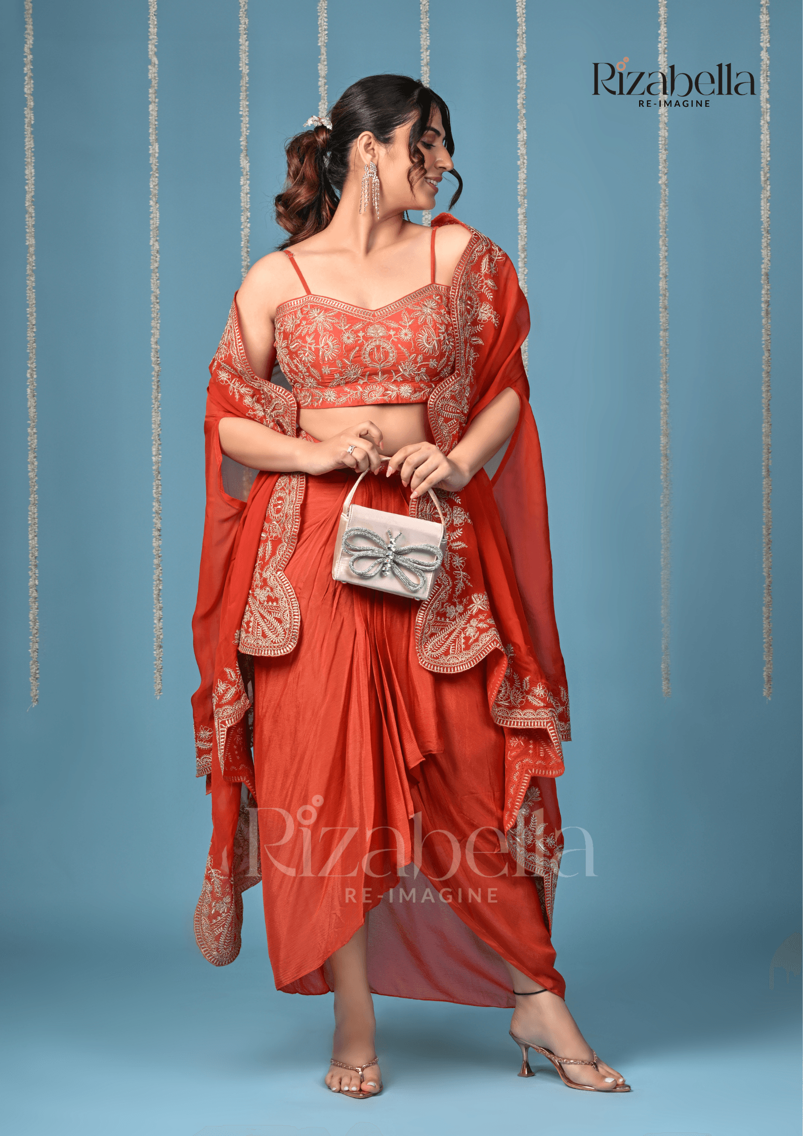 3 PCS rust, drape skirt with heavy Cape