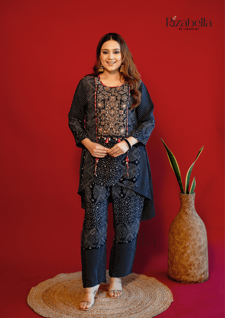 Embroidered Kaftan Pant Set - Black