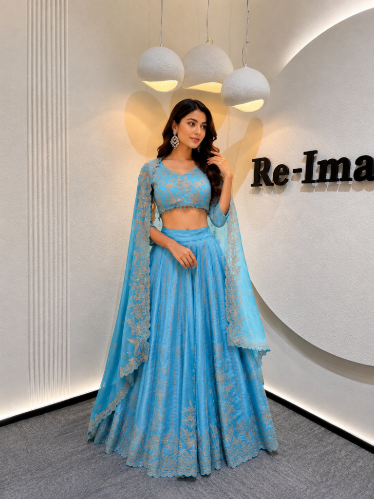 Azure Bloom EmbroidereD Lehenga Set
