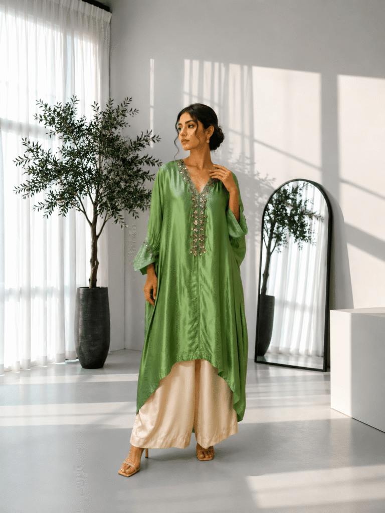 Embellished Kaftan Co-ord Set Green