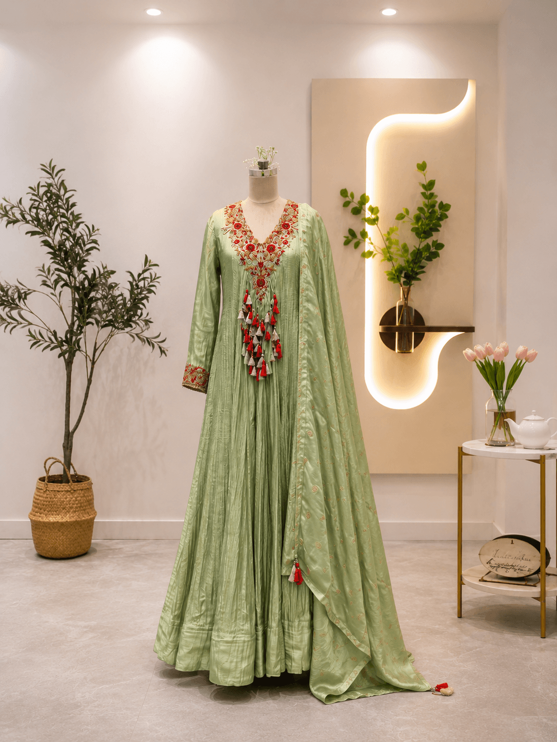 Pastel Green Embroidered Anarkali Set - Image 2