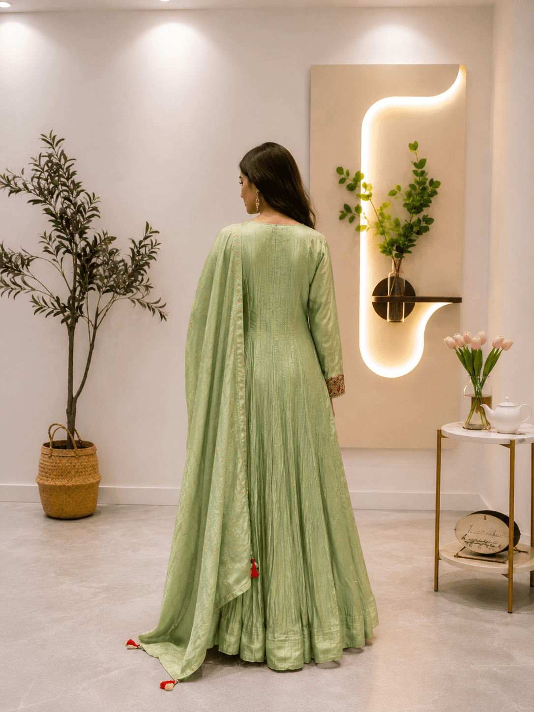Pastel Green Embroidered Anarkali Set - Image 4
