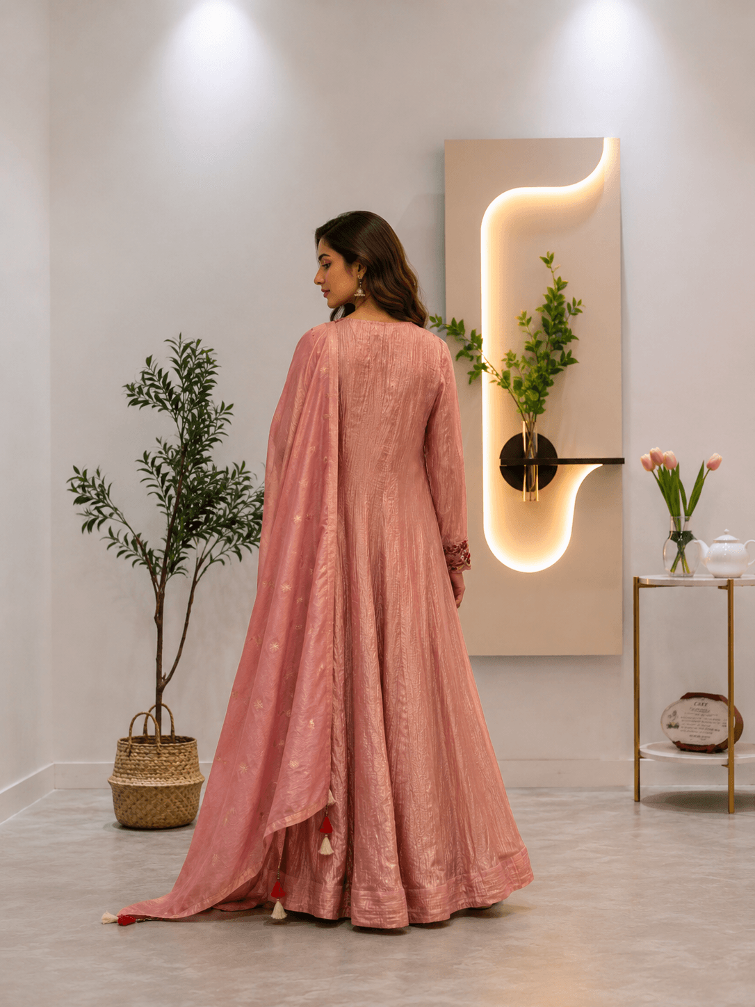 Pastel peach Embroidered Anarkali Set - Image 2