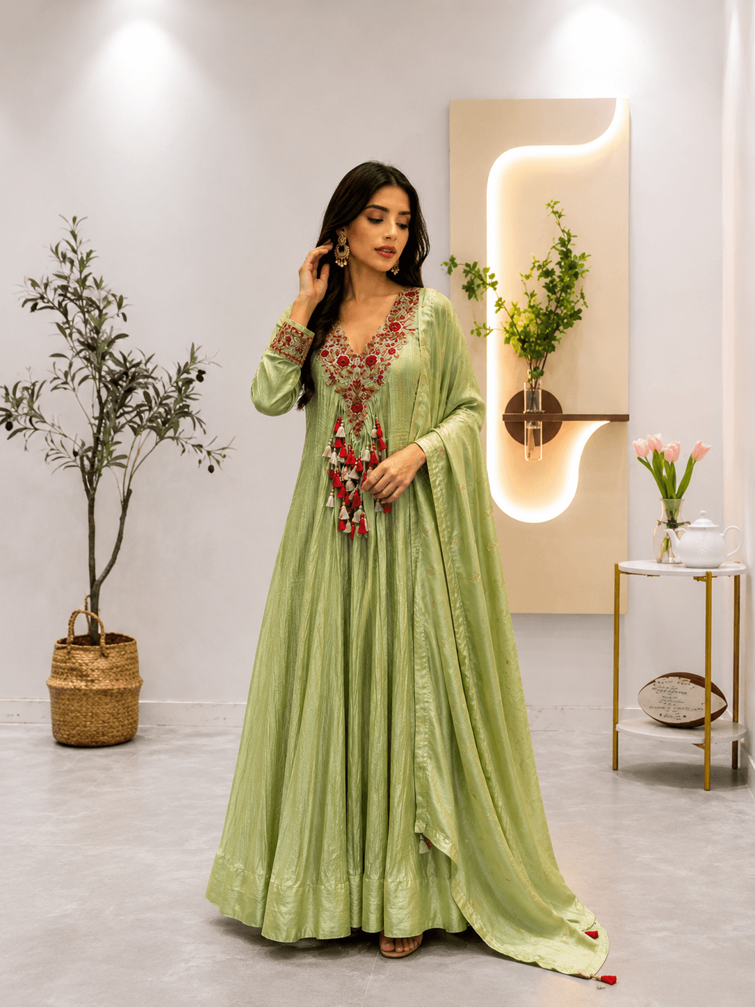 Pastel Green Embroidered Anarkali Set