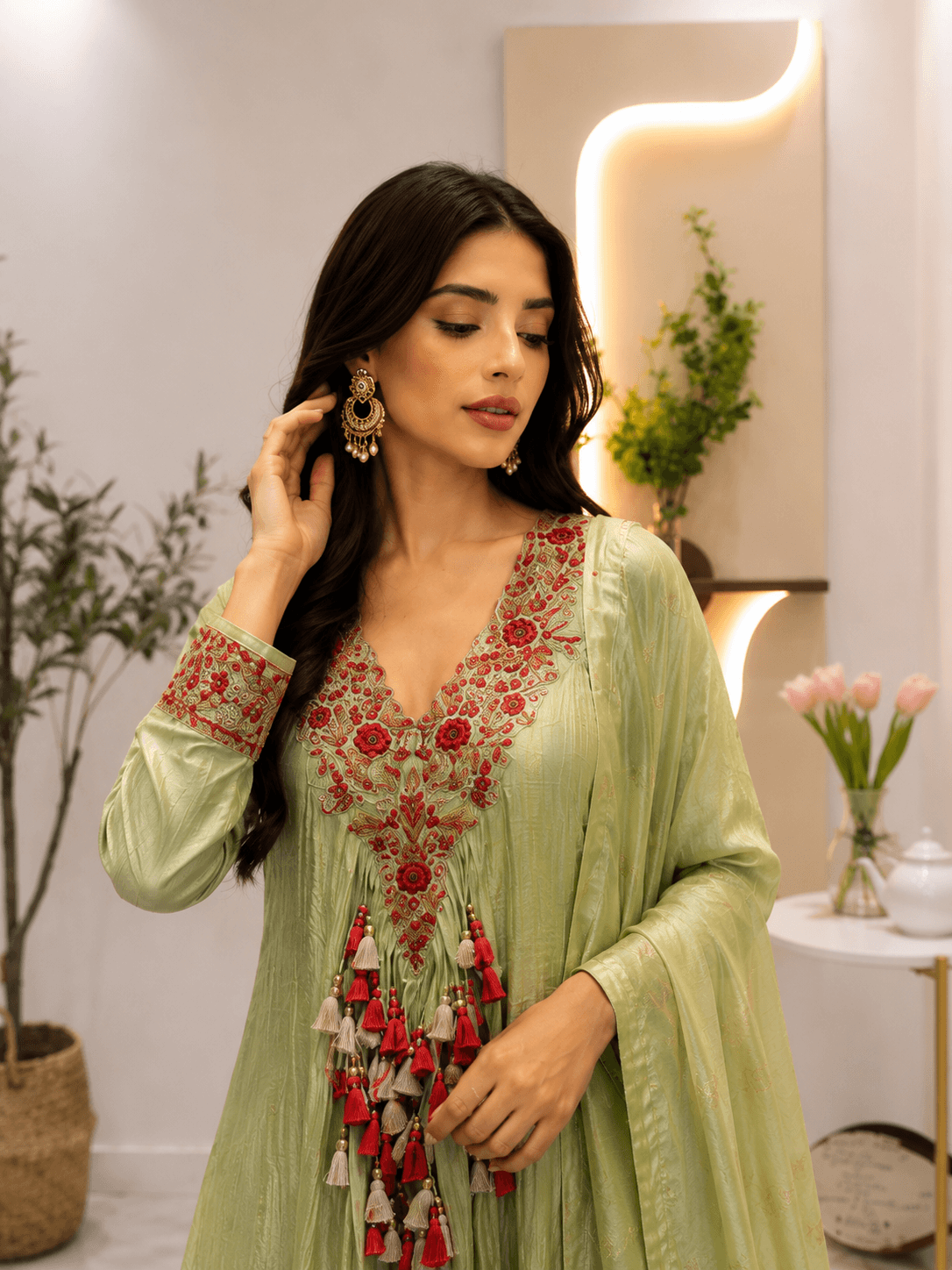 Pastel Green Embroidered Anarkali Set - Image 3