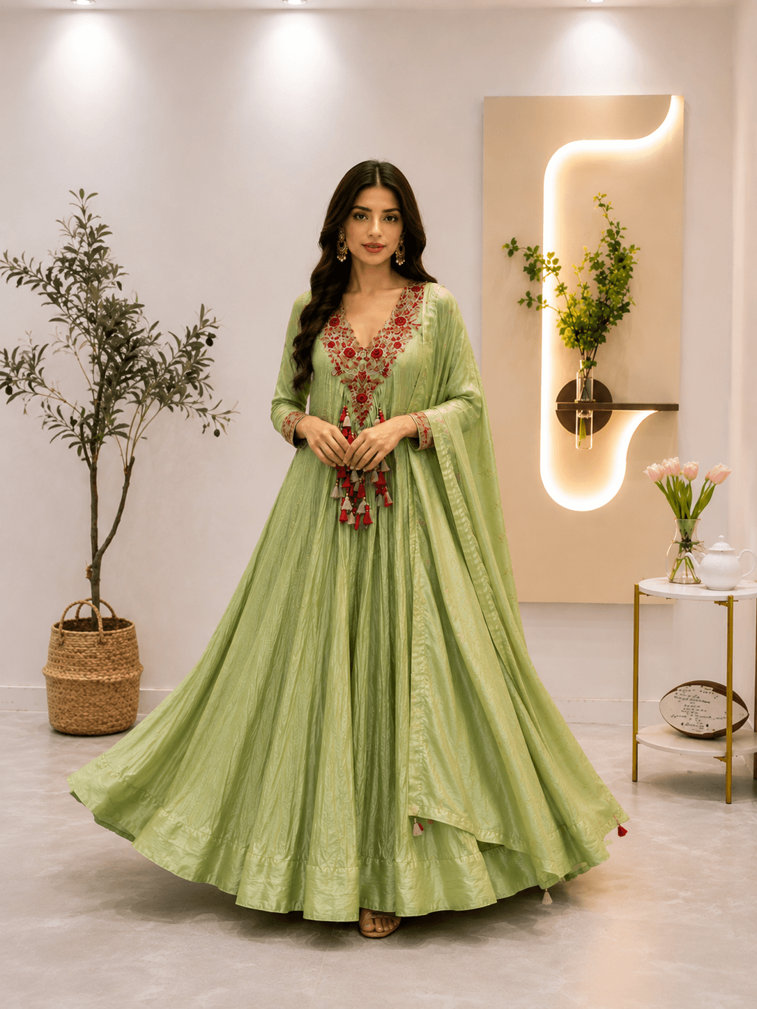 Pastel Green Embroidered Anarkali Set - Image 5