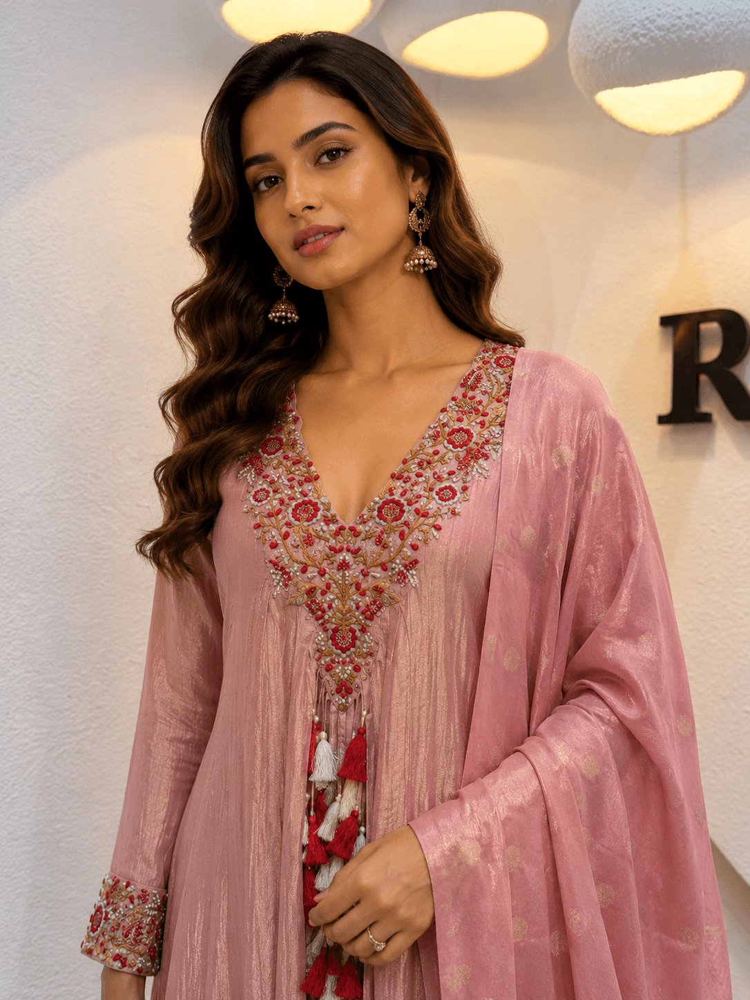 Pastel peach Embroidered Anarkali Set - Image 4