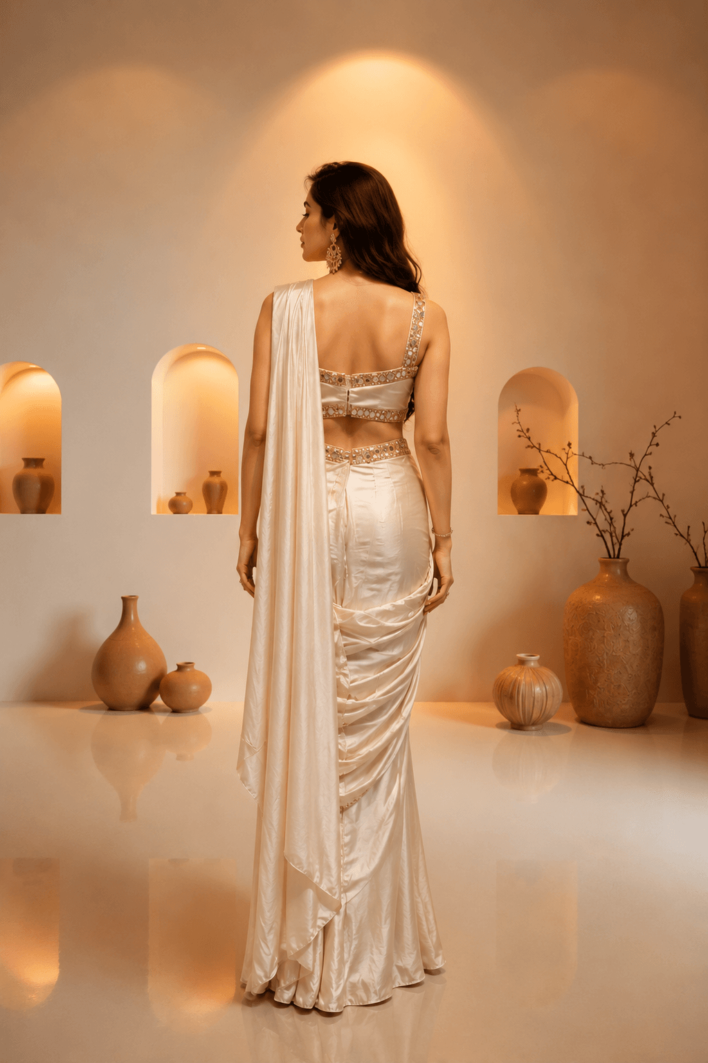 Royal Sapphire Crystal Saree Set - Image 3