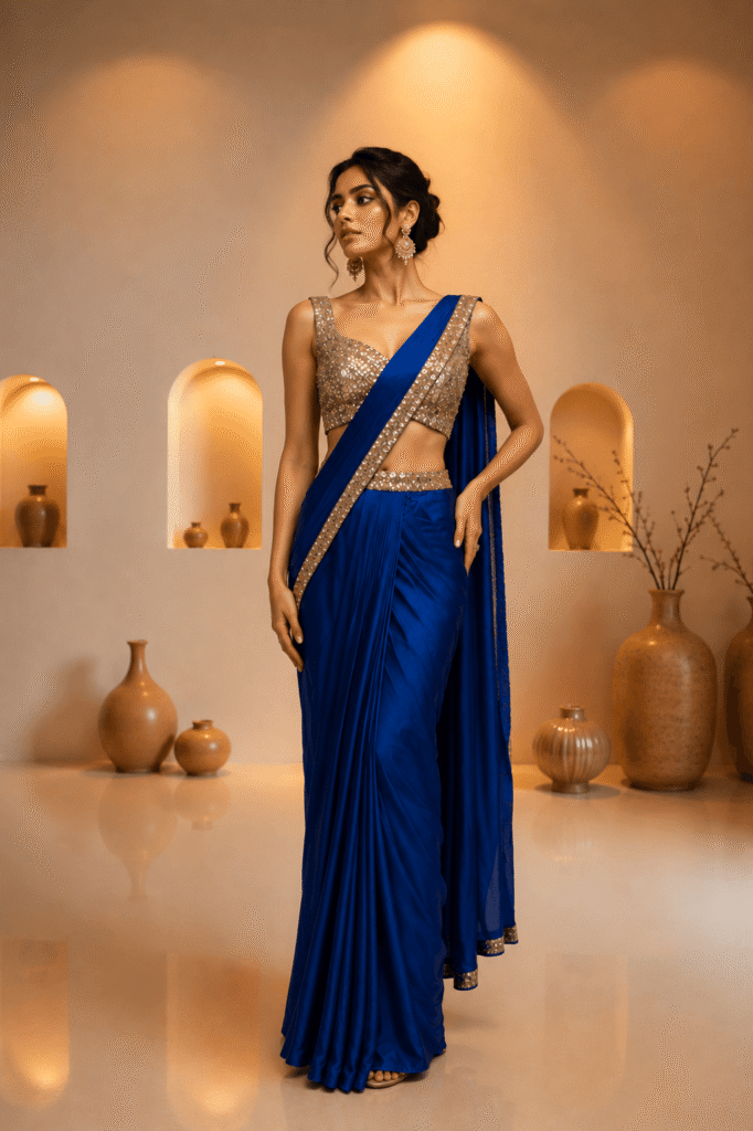 Royal Sapphire Crystal Saree Set
