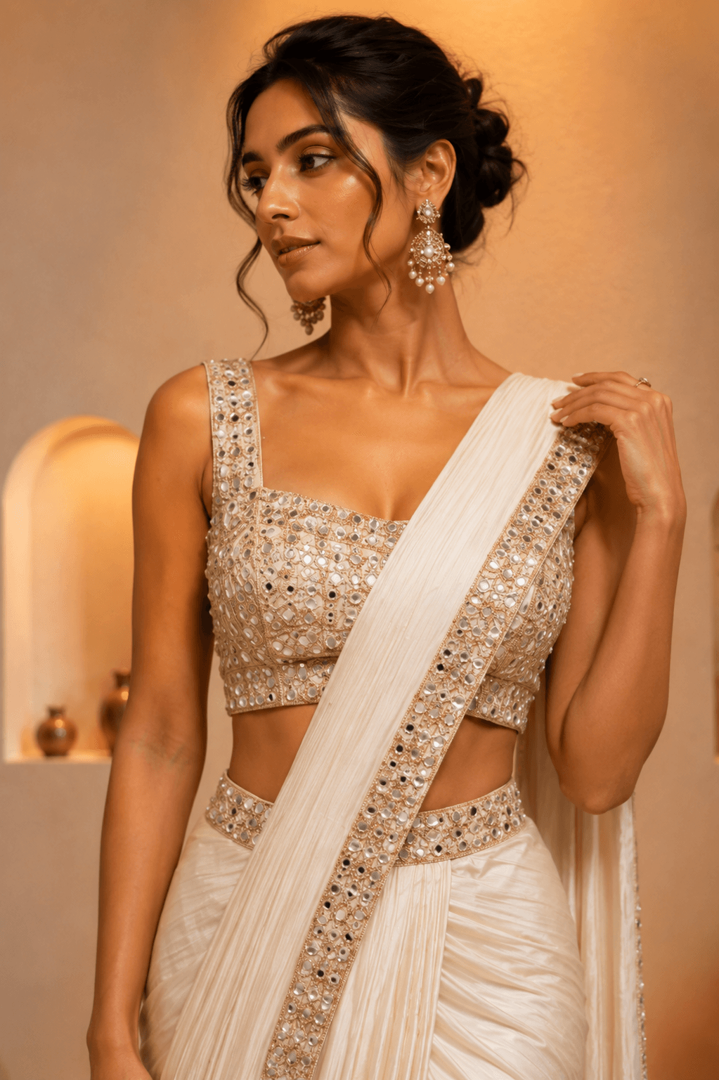 Royal Sapphire Crystal Saree Set - Image 4
