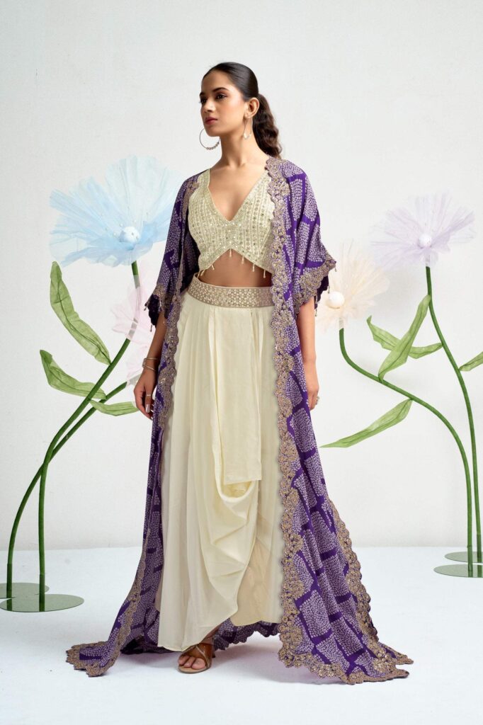 Royale Embellished Cape Draped Ensemble