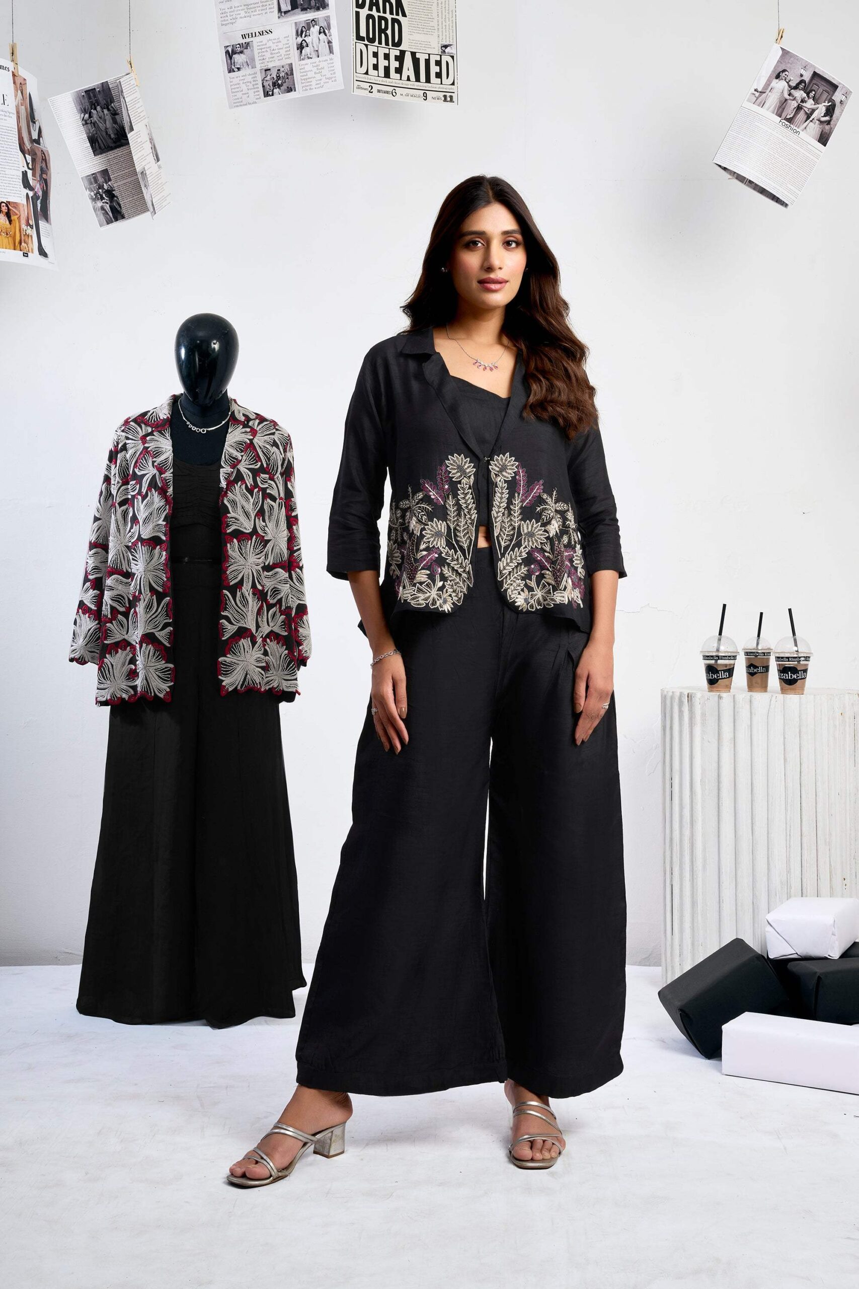 Embroidered jacket set - Black - Image 2