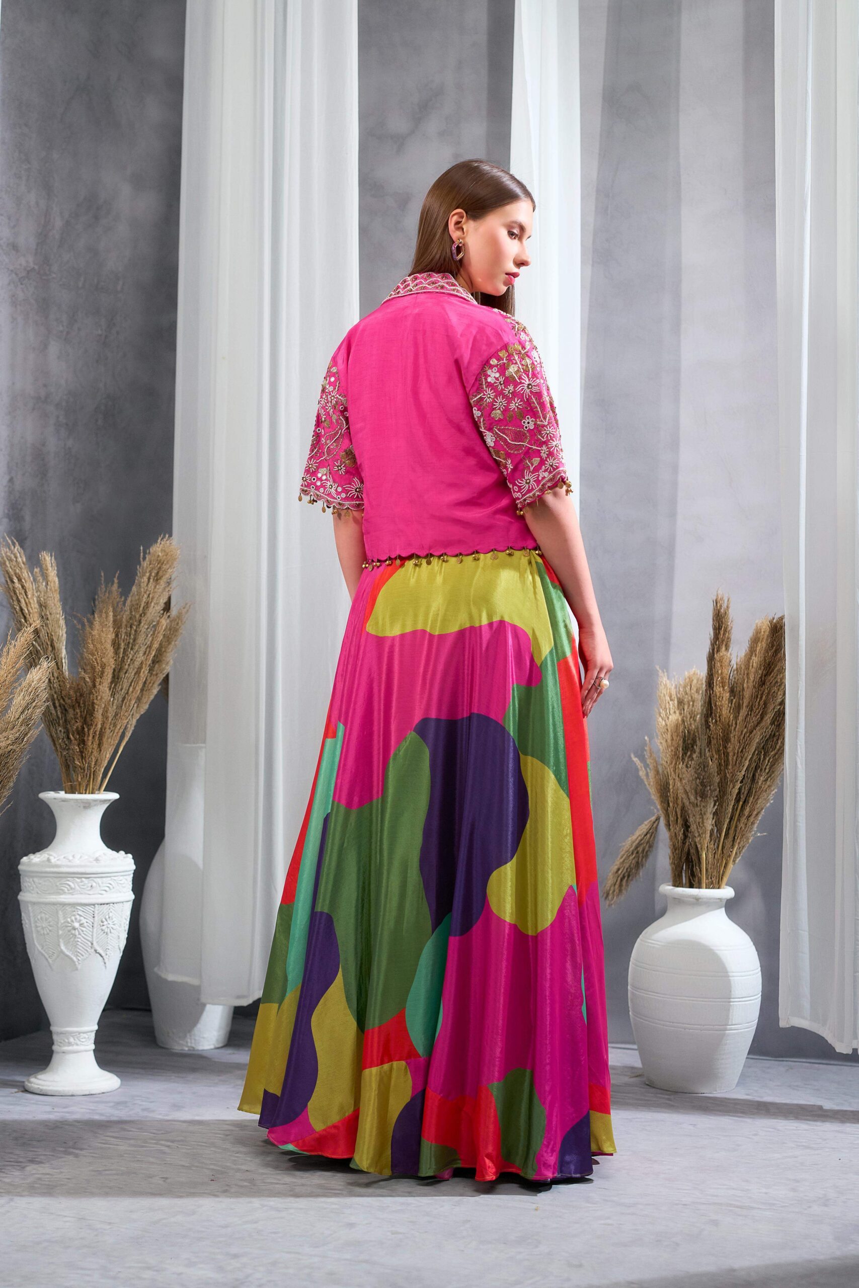 Rizabella Women Noor Multicolor Printed Skirt Set with sort Jacket - Image 2