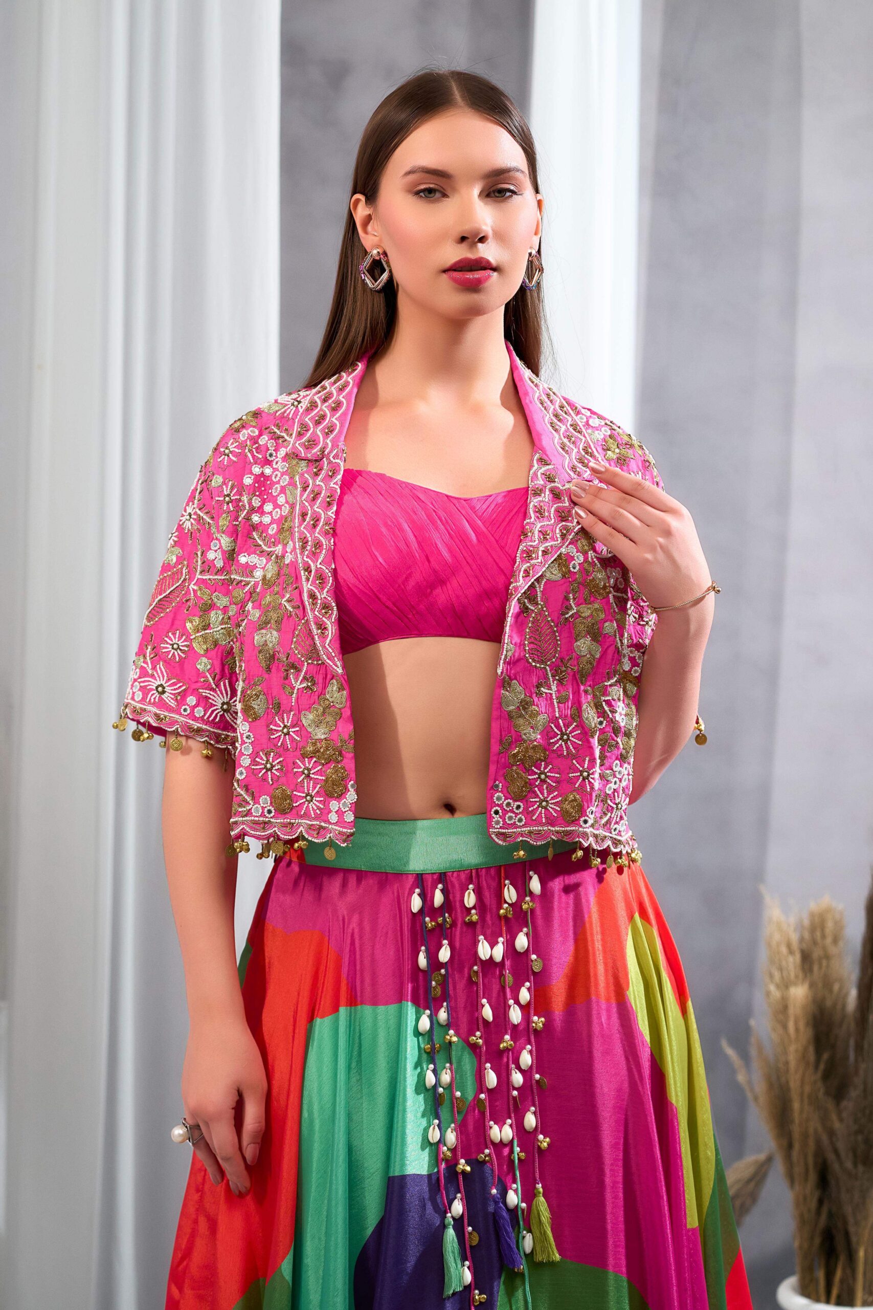 Rizabella Women Noor Multicolor Printed Skirt Set with sort Jacket - Image 3