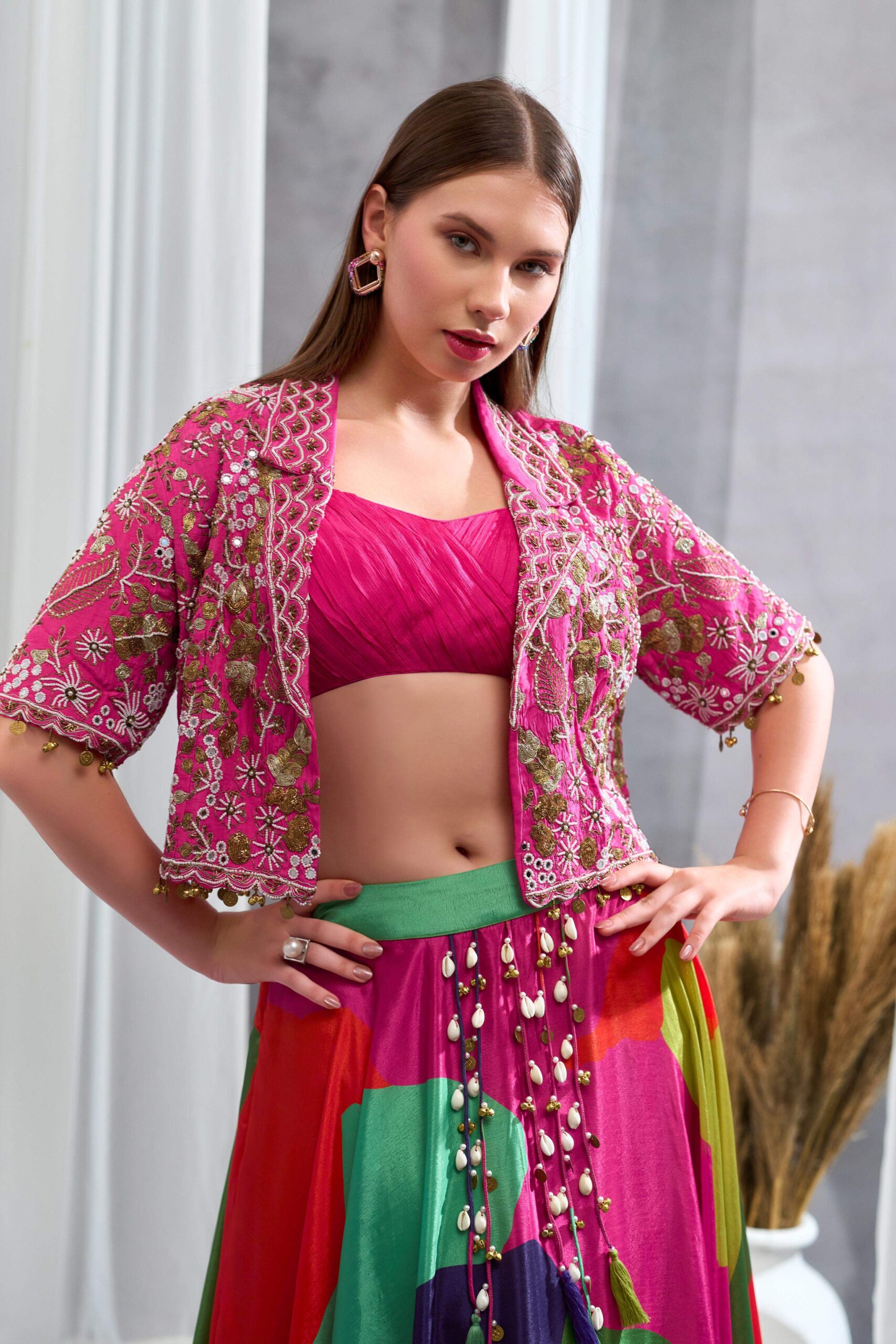 Rizabella Women Noor Multicolor Printed Skirt Set with sort Jacket - Image 5